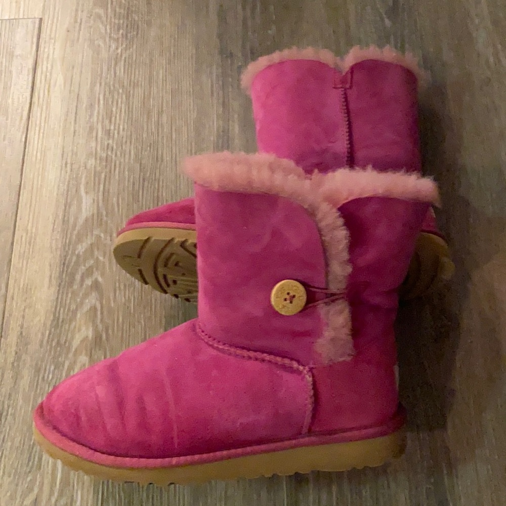 UGG Bailey Button Boots in Fuschia Pink, Gently Worn & Loved, Youth 5/Woman’s 7